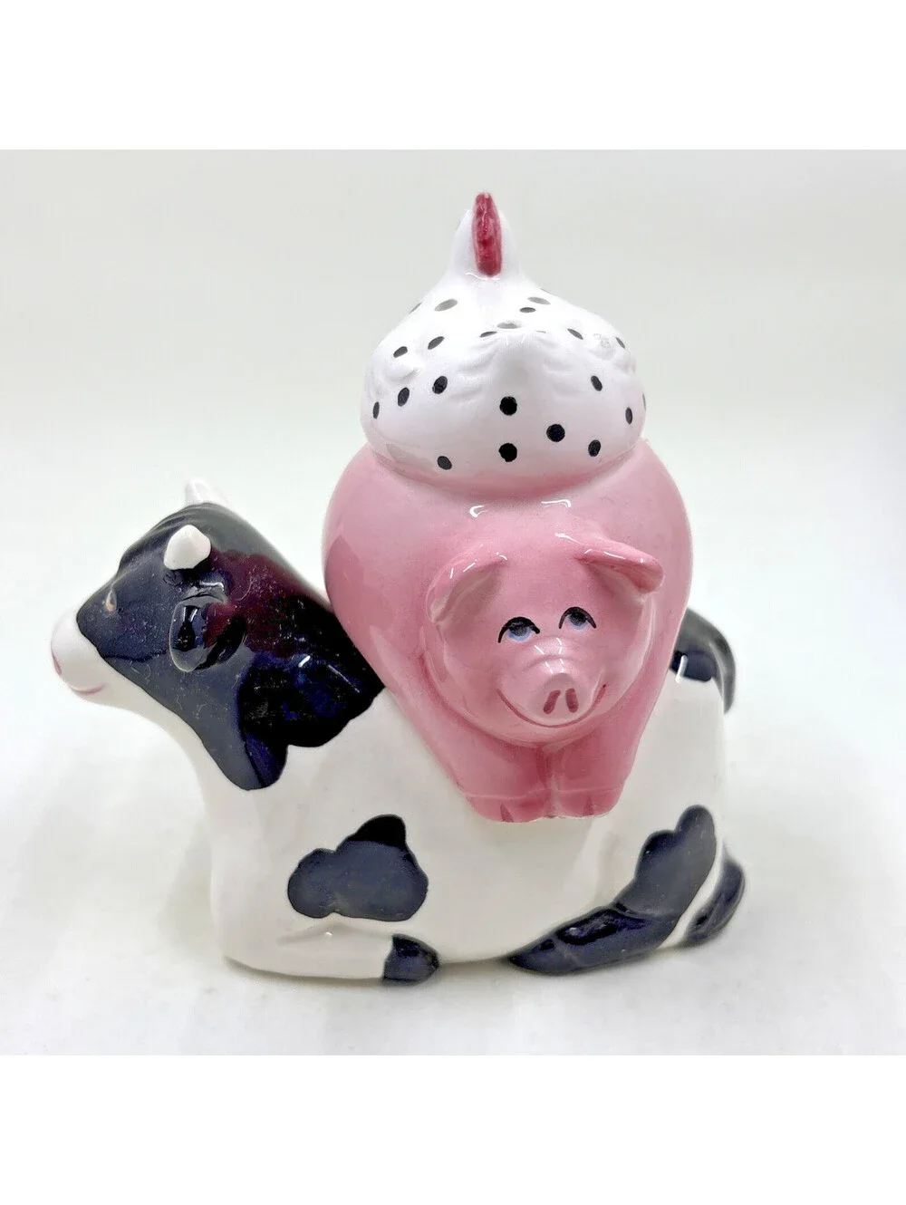 VTG 1993 Stacked Cow, Pig and Chicken Salt and Pepper Shakers By LOOMCO